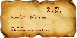 Kovár Dénes névjegykártya